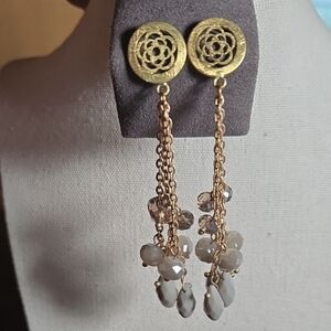 Gold Medallion/Chains/Glass Bead Dangler Earrings